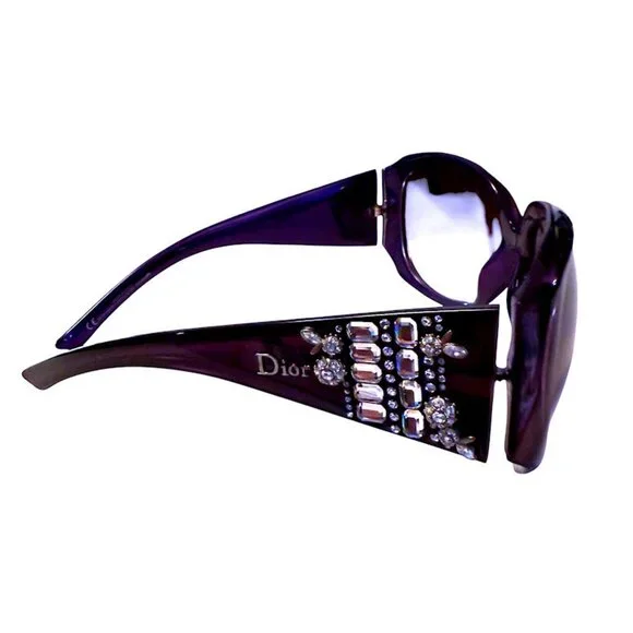 CHRISTIAN DIOR Limited Edition 609-J8 Purple Sun Crystal Silver Gems SUNGLASSES - Picture 9 of 13
